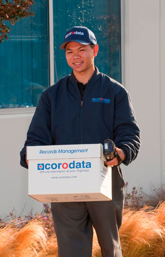 Corodata Employee with Records Storage Box